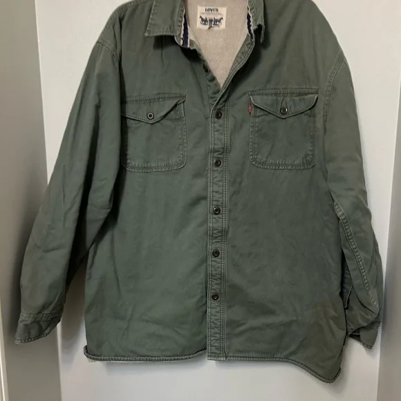 Vintage Levis Strauss Trucker Coat Jacket Mens XL Flannel Lined Green Barn Coat - Picture 2 of 10